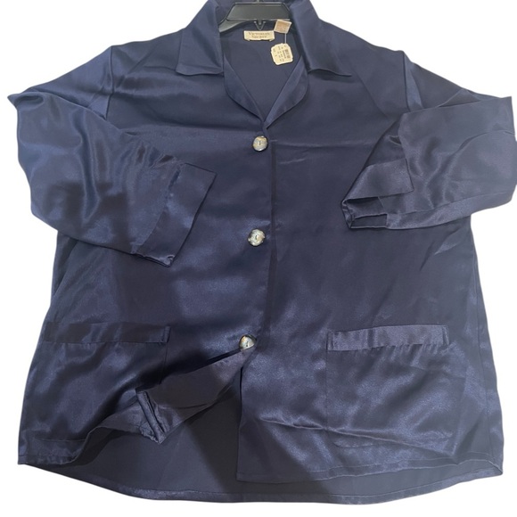 Victoria's Secret Navy Satin Pajama Set Long Sleeve & Long Pant Sz L NWT - Picture 2 of 10